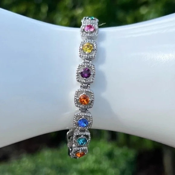 SWAROVSKI Multicolor Crystal Silver Link Bracelet - Picture 8 of 15